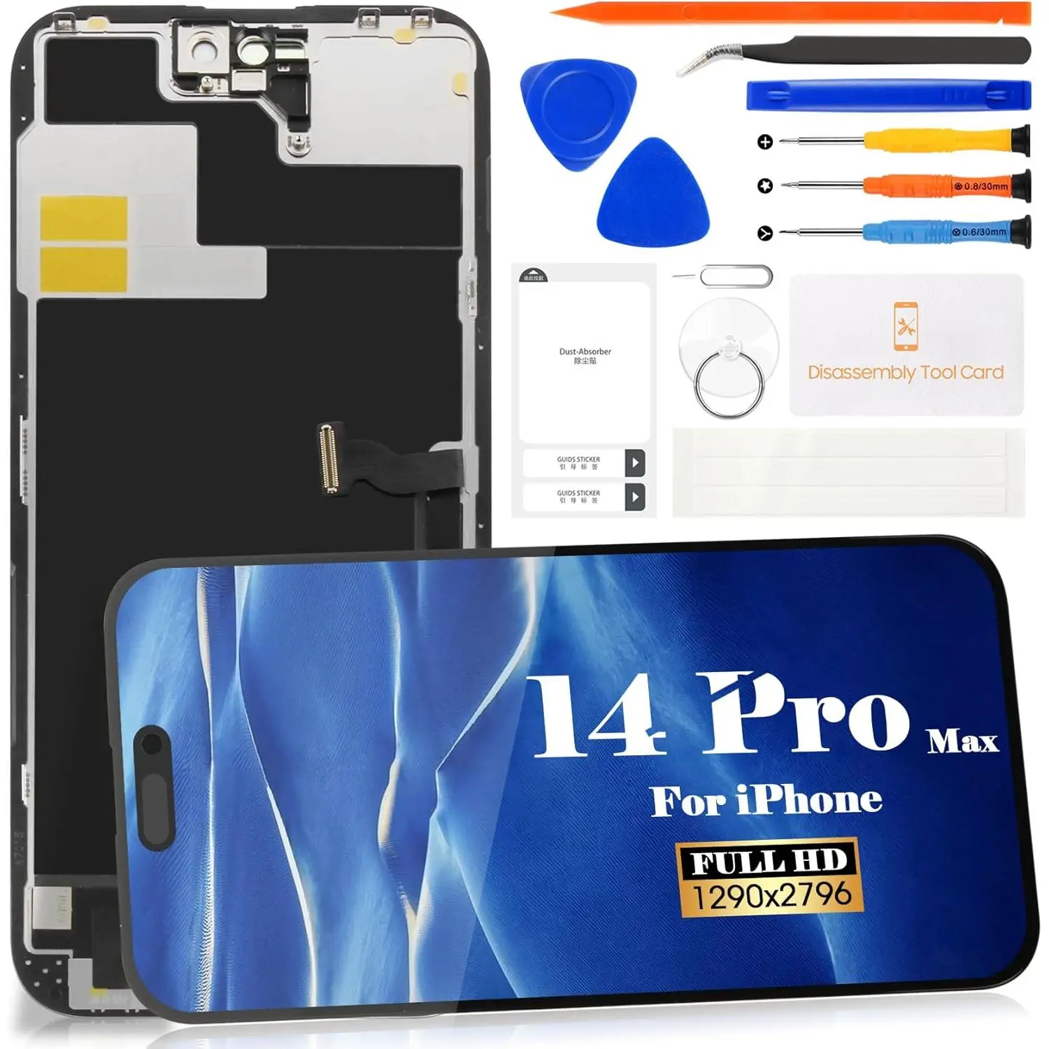 Screen Replacement for iPhone 14 Pro Max (6.7") INCELL, DIY Repair Kit Premium LCD Display Touch Digitizer Assembly with Tools & Adhesive, for A2651 A2893 A2894 A2895, Face ID Supported