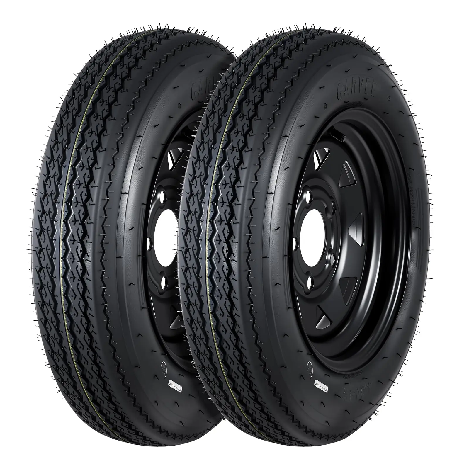 Garvee 2-Pack Trailer Tire On Rim 4.80-12 480-12 4.80x12 Trailer Tires and 5 Lug on 4.5 in PCD 12 in Wheels 6PR Black