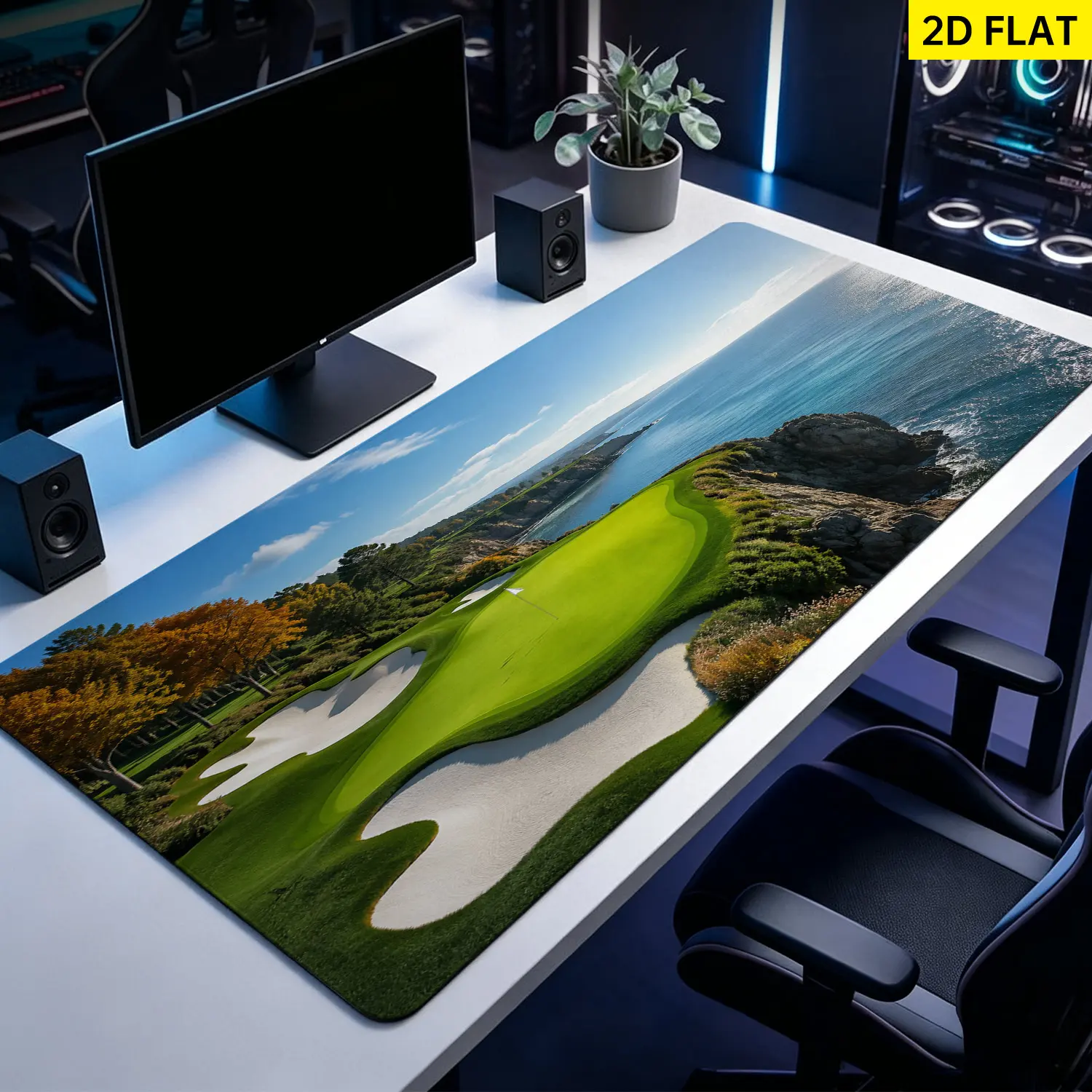 Golf Course Landscape Print Mouse Pad - Extra Large Multi-Size, Non-Slip Rubber Base, Desk Protection, Washable, Lock Edge, Premium Desk Accessories for Gamers & Offices, Home