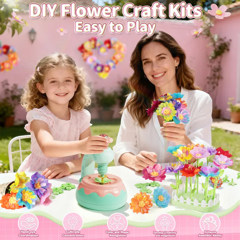 DIY Handmade Flower Pressing Machine Crafting Tools for Kids Ages 3+, Fabric Bouquet Assembly & Insertion, High Creativity, Perfect Gift for Children