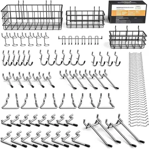 1/4" Extra Thick Pegboard Accessories Kit, 100 count Heavy Duty Metal Peg Board Hook  with 3 Sizes Basket S/M/L Fit 1/4 Inch Pegboard for Garage Wall Organizer  Tools
