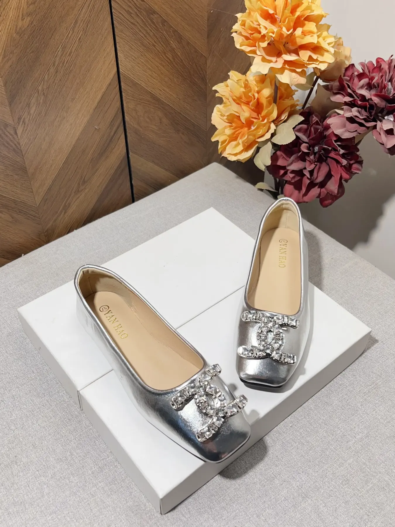Women's Silver Color Square Toe Dress Shoes, Casual Artificial Leather, Comfortable Rubber Sole, All Seasons, Multiple Sizes Available