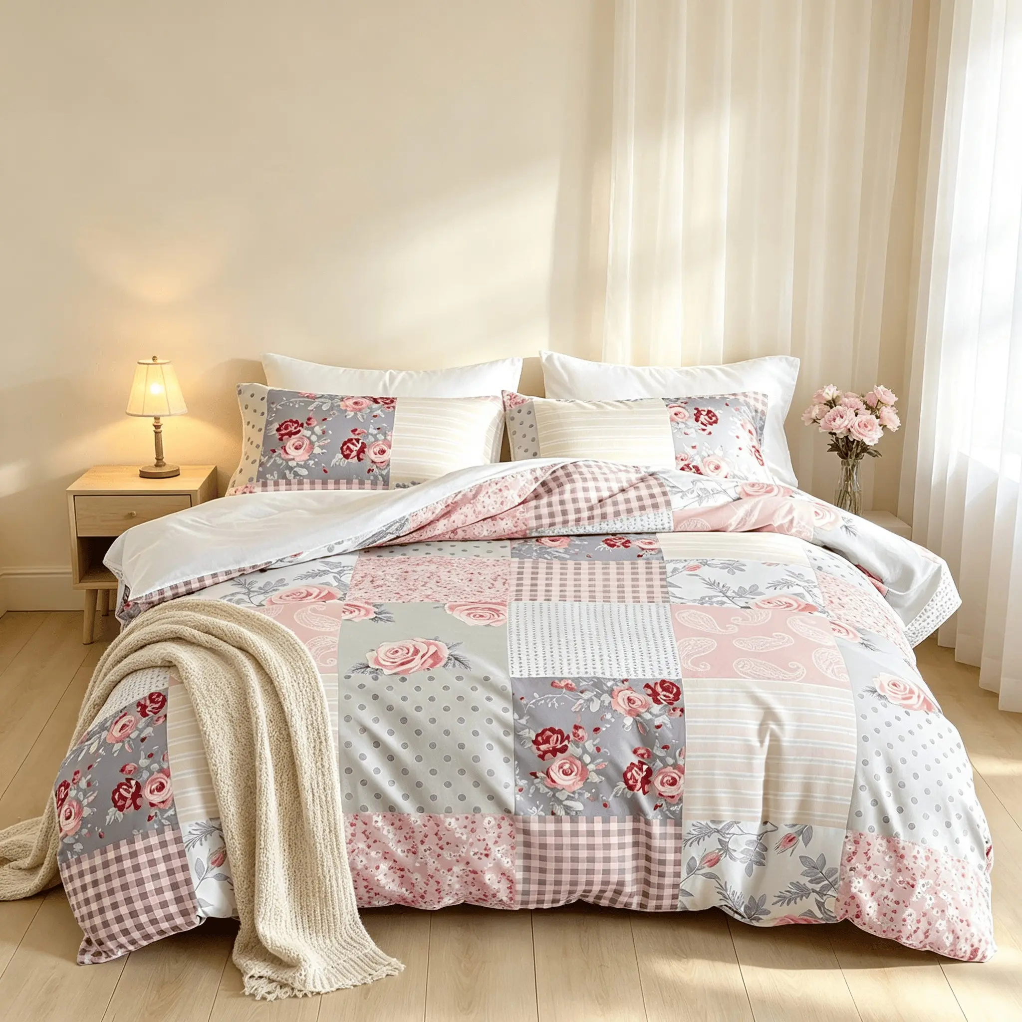 3-Piece Spliced Plaid Duvet Cover Set (1 Cover + 2 Pillowcases, Pillows Not Included) – Breathable Soft Fabric, Perfect for Bedroom, Hotel & Guest Room