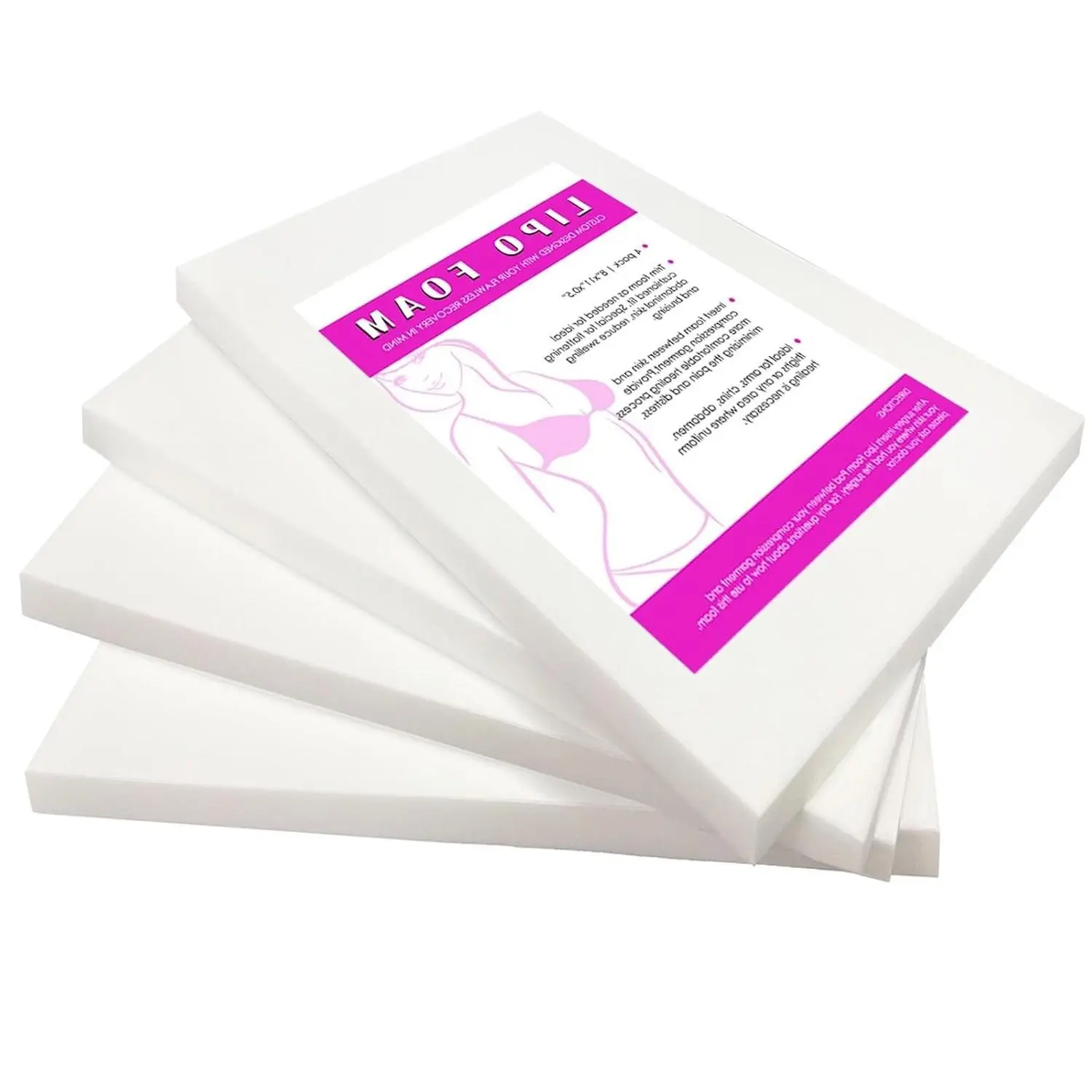 4 Pack 8"x11" Lipo Foam Pads - Post Surgery Ab Board Compression Foam Sheets for Liposuction Recovery, Tummy, Arms, ThighsGift