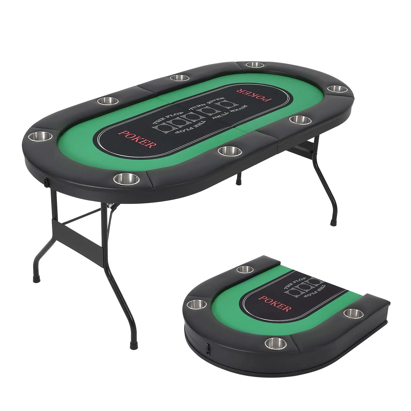 Collapsible 8-Player Poker Table for Texas Hold’em & Blackjack - Portable Casino Card Game Table, Padded Rail, Deep Cup Holders, Fold-Lock Secure, No Assembly