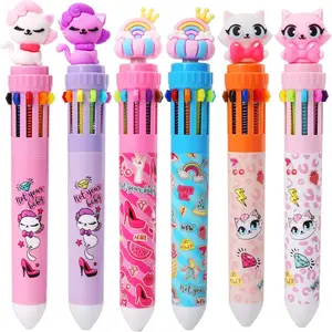 Multicolor Ballpoint Pen 0.7 mm, 10-in-1 Colored Pens Fine Point Retractable Cute Cartoon Cat Ballpoint Pens for Office School Students Christmas Gift, 6 count