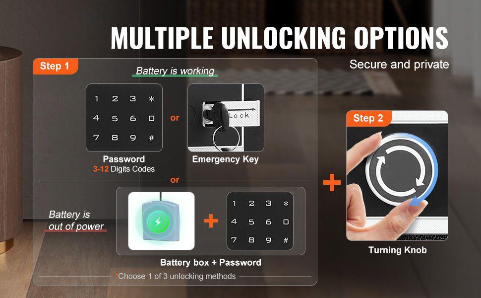 VEVOR Single Door 3.5 cu.ft Safe Box with Key Lock & Password LED Light Black,organize cash, passports, jewelry, gold, watches and documents