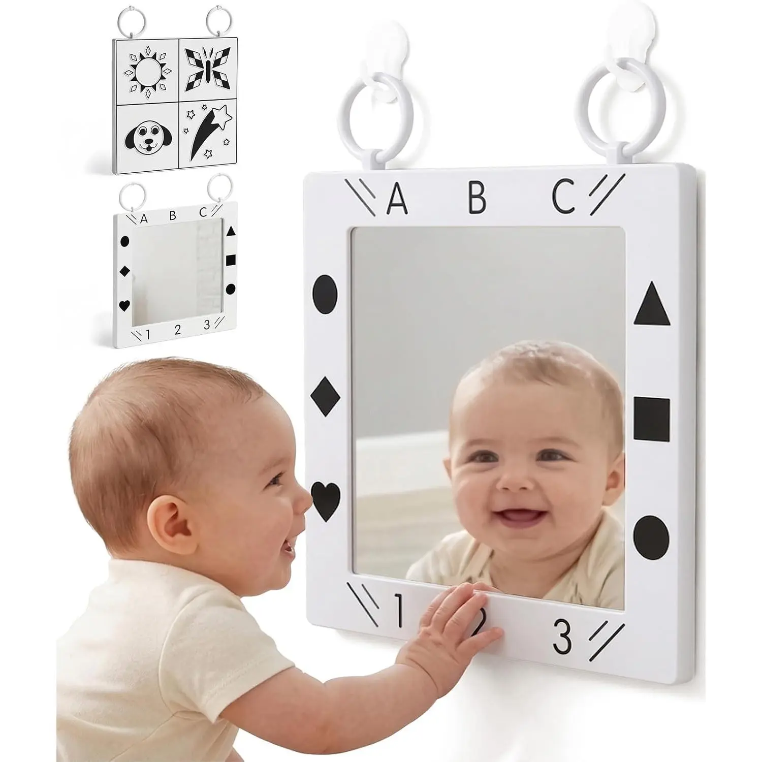 Tactile Baby Mirror Toy for Tummy Time & Play, Double-Sided High-Contrast Sensory Toy, Supports Baby Crawling & Vision Development, Easy Clean 12”x12” Large Size Lightweight, Ideal Gift for 0–12 Months Babies