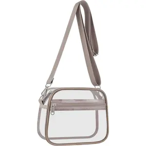 Transparent bag, suitable for stadium events, concerts, festivals, and game days, featuring an adjustable shoulder strap and a transparent fan-shaped design