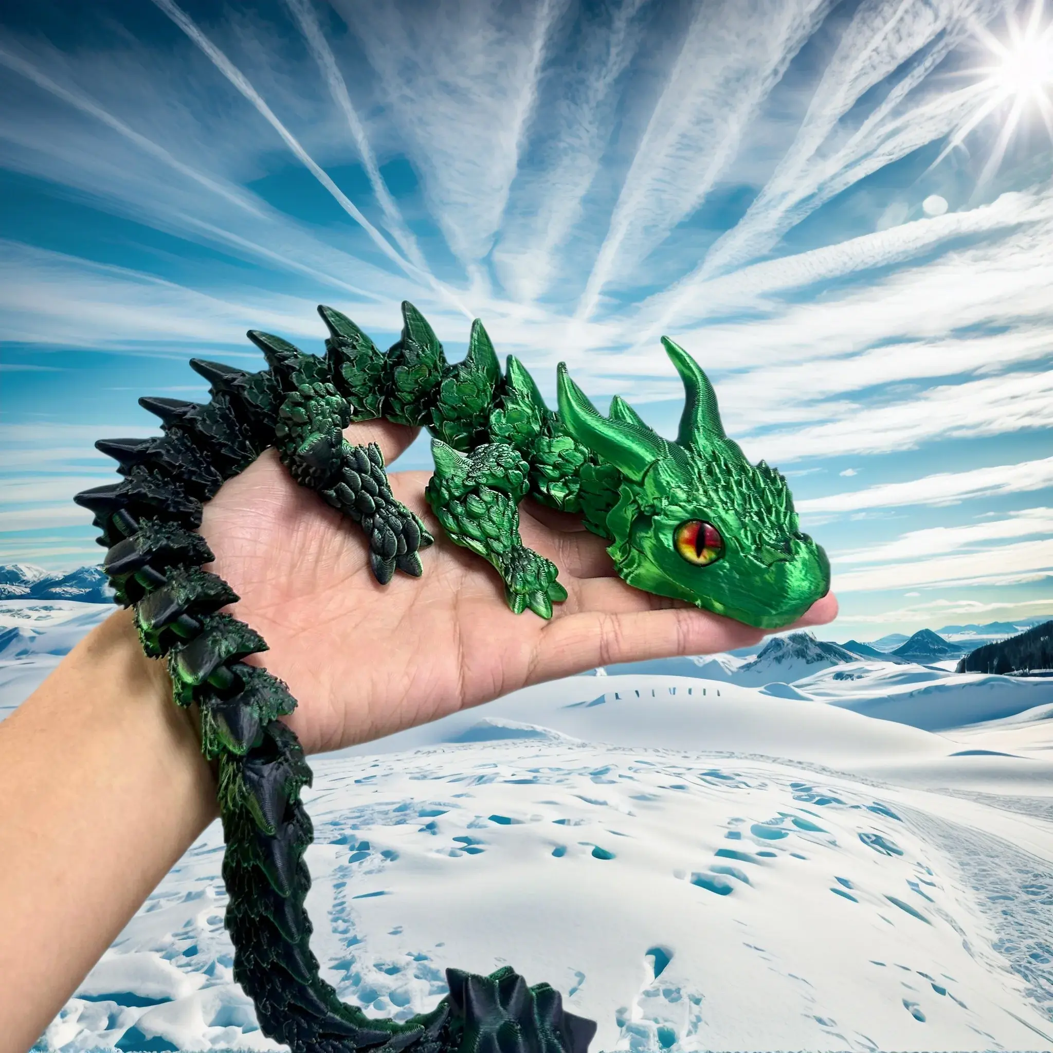 3D Printed Articulated Dragon Model - 50cm Flexible, Realistic Desktop Decor & Unique Gift