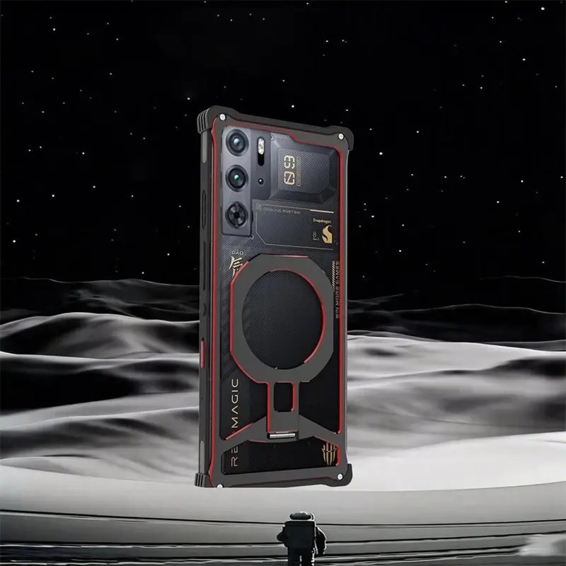 For ZTE nubia REDMAGIC 11 Pro 11 Pro+ 11 Air 10 Pro 10 Pro+ 10S Pro 10S Pro+ 9 Pro 9 Pro+ 9S Pro 9S Pro+ 8 Pro 8 Pro+ 8S Pro 8S Pro+ Case Aerospace Aluminum Metal Bumper Frame Rotating Stand Shockproof Protective Cover