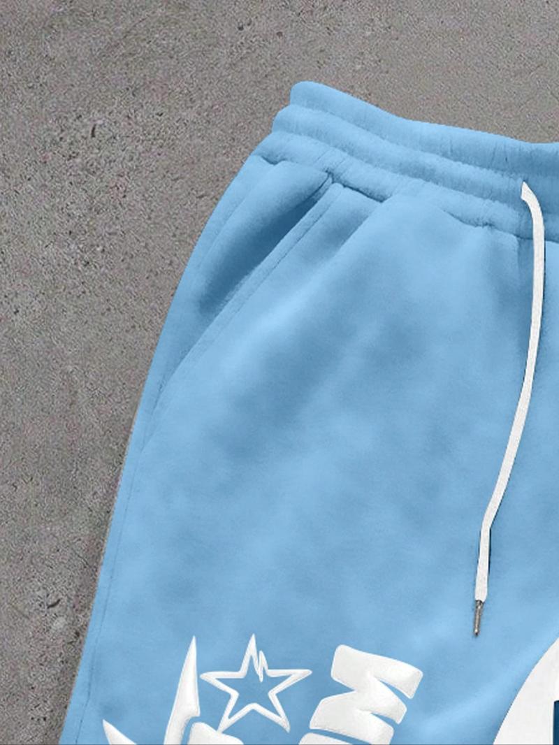 Men's Colorblock Letter & Star Print Sweatpants, Casual Comfy Straight-leg Pants for Daily Wear, Men's Trousers for All Seasons, Athleisure Style Bottoms