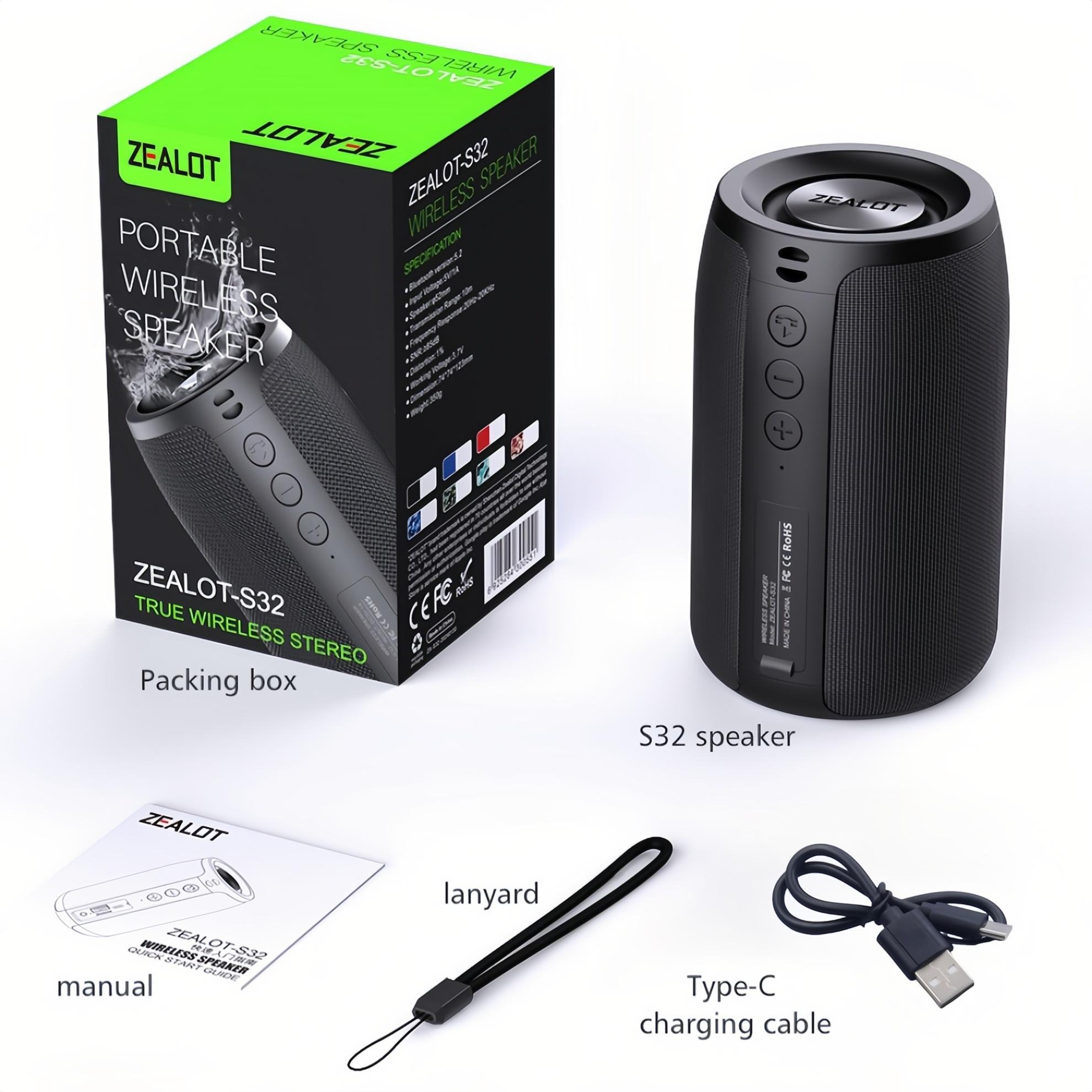 ZEALOT S32 Portable Wireless Speaker, Rechargeable Waterproof IPX4 Speaker, Stereo Pairing Speaker for iOS & Android, Bluetooth Speaker, Loud Volume & Deep bass, Desktop Speaker, Portable Waterproof Speakers #GLOBAL PICKS