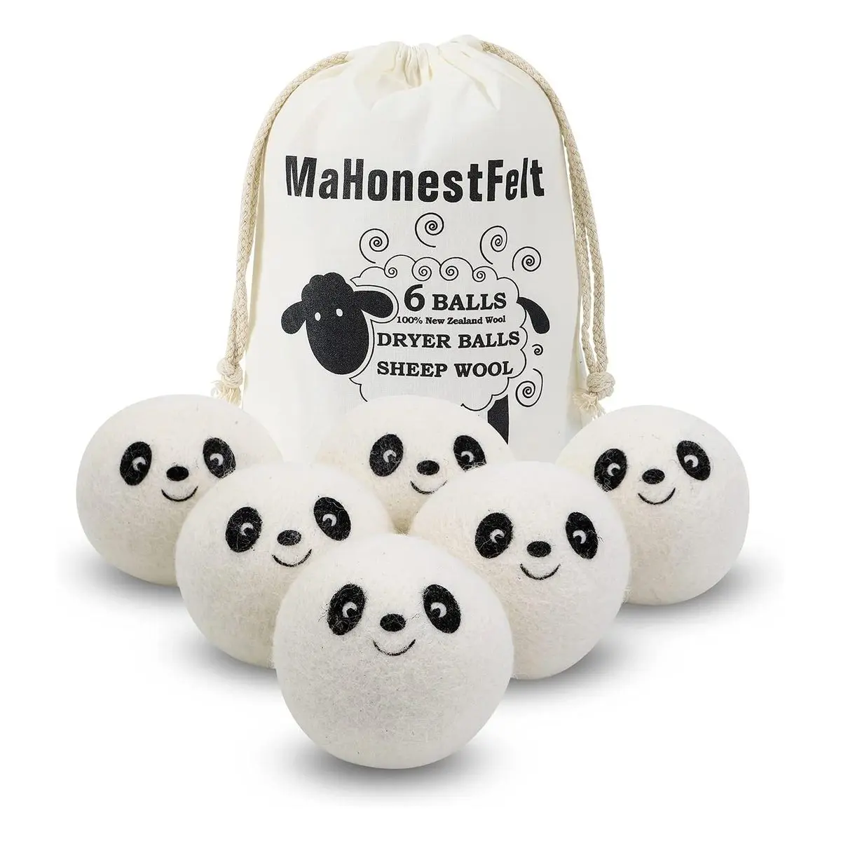 White Handmade Natural Wool Dryer Balls (Pack of 6) - Home Accessories Laundry Tool, Reusable Fabric Softener, Reduces Wrinkles & Drying Time, No Lint