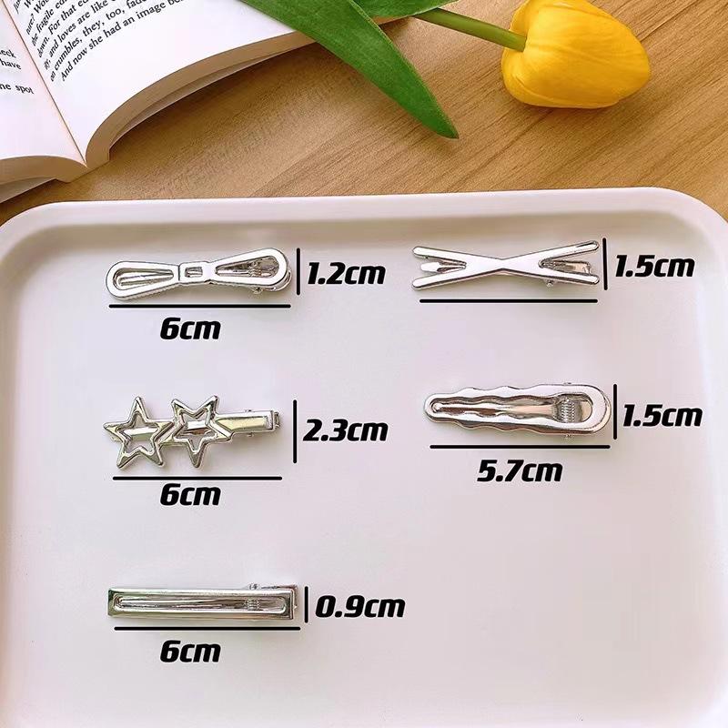 24Pcs Y2K Silver Metal Hairpins Star Seamless Duckbill Clip Women Girls Fashion Alloy Hair Accessories 4.5-7cm