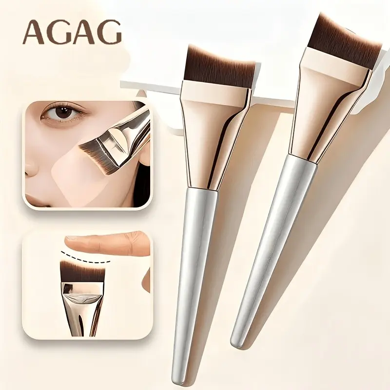 Agag Ultra-Thin Angled Flat Foundation Brush, Streak-Free Makeup Tool, Dense Soft Fibers, Flawless Finish, Perfect Gift for Beginners