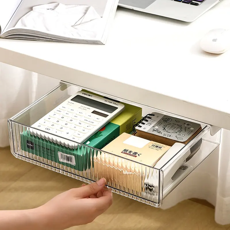 1 transparent smooth sliding drawer storage box for the desk, Office desk organizer, Desk accessories, with large capacity, durable plastic, anti-slip stickers, saves space, transparent, suitable for office, bedroom