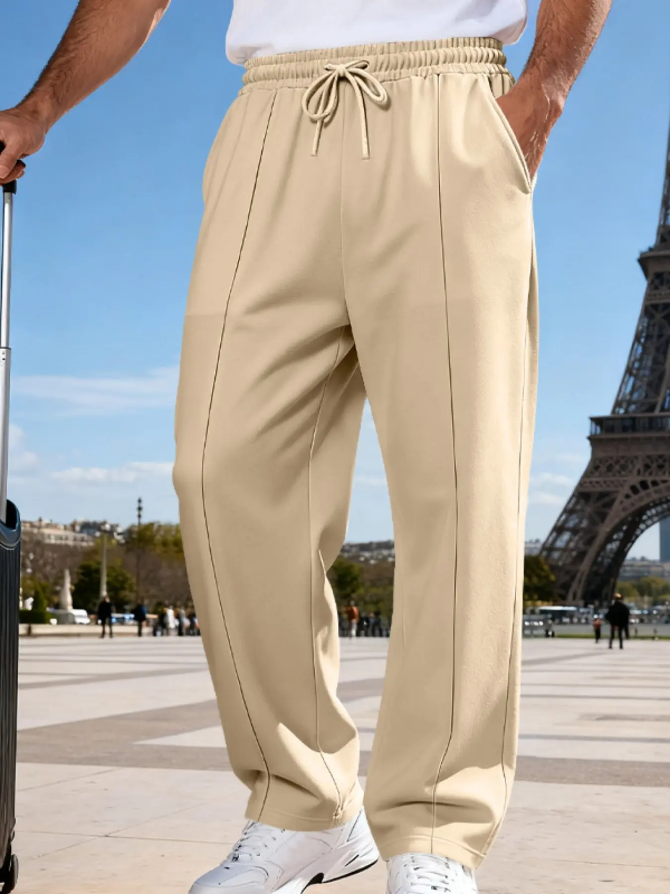 Men's Loose-Fit Oversized Knitted Pants, Casual Loose Comfy Sporty Business Jogger, Straight Leg Long Trousers, Four-Season Wear, Large Size