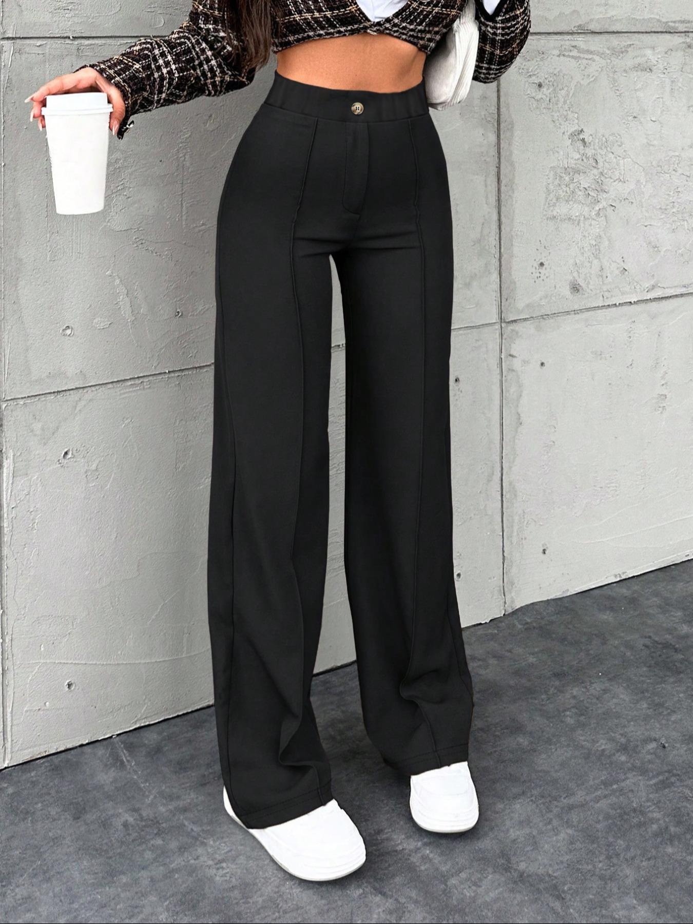 Women's Fashion Wide Leg Pants Bottom, Casual High Waist Loose-Fitting Trousers, Comfortable All-Season Wear, Stylish Ladies' Clothing, Knit