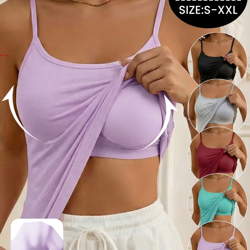 Camisole Tops for Women's Built in Bra,Adjustable Strap Soft Stretch Fit Undershirt Tanks,Seamless Layering Tops,,Casual Yoga Daily Wear,All Seasons,Sleeveless,Modern Tank Top