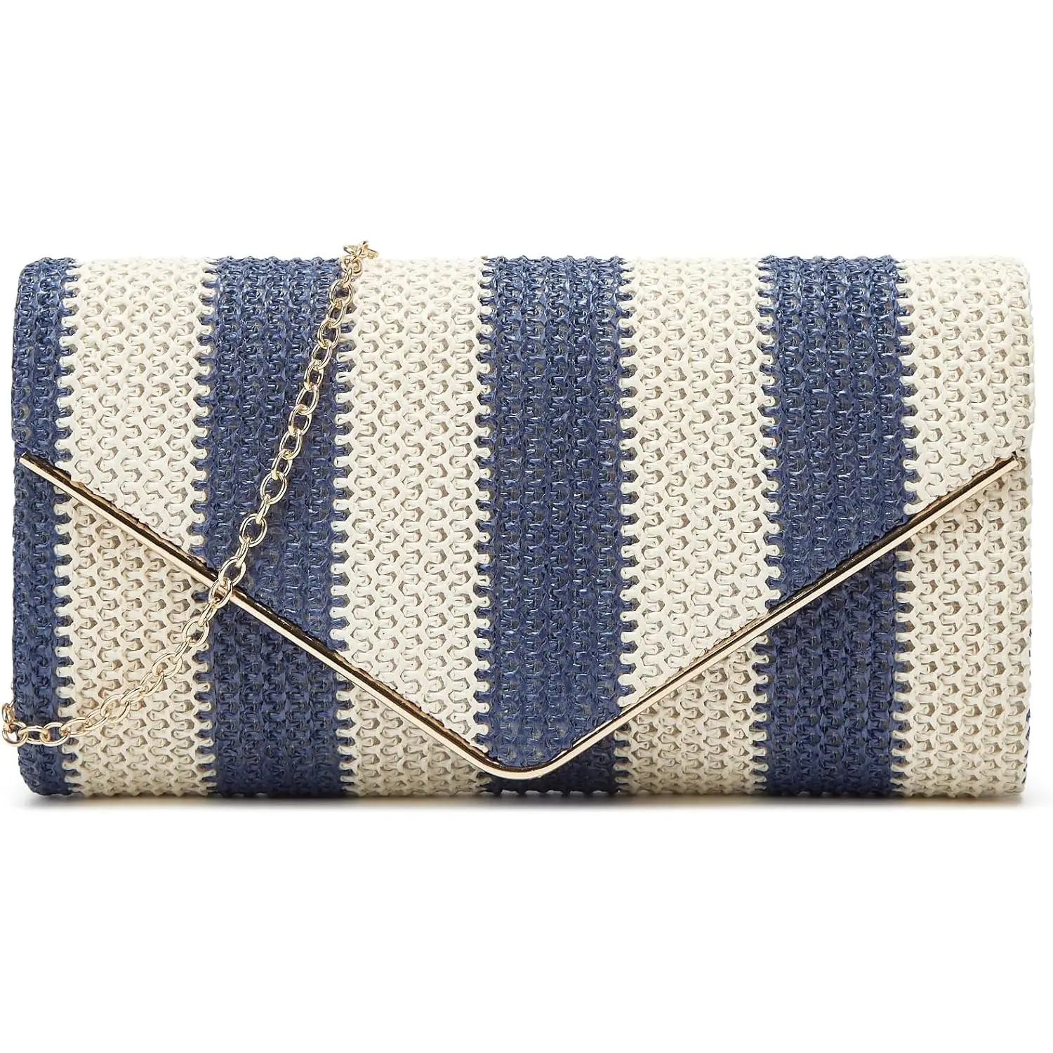 Straw woven handbag, women's summer woven handbag, striped chain crossbody bag, envelope-style shoulder bag