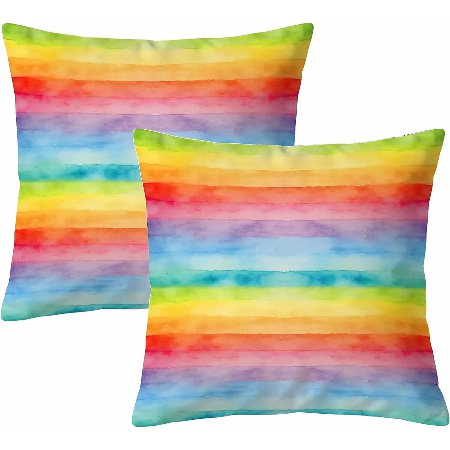 Rainbow Throw Pillow Covers Sea  Decor 18x18 Inch, Colorful Decorative Pillowcase Soft Cushion for Bed Sofa Couch, 2 Sets