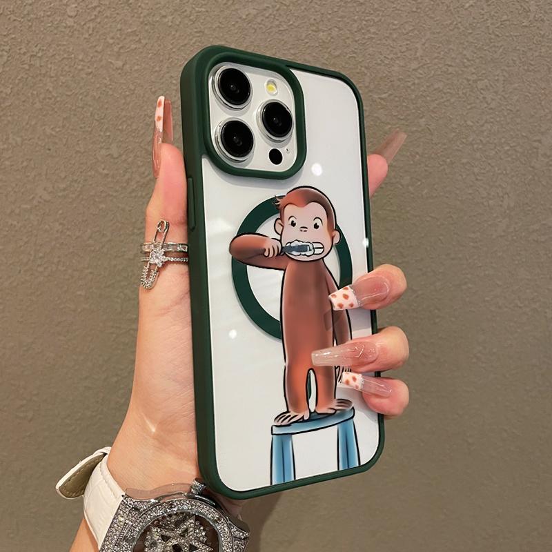 Compatible Case for iPhone 17 16 Pro Max 15 Plus 14 13 12 11 Curious George Brushing Aesthetic Print Shockproof TPU Lightweight Scratch Resistant Trendy Protection