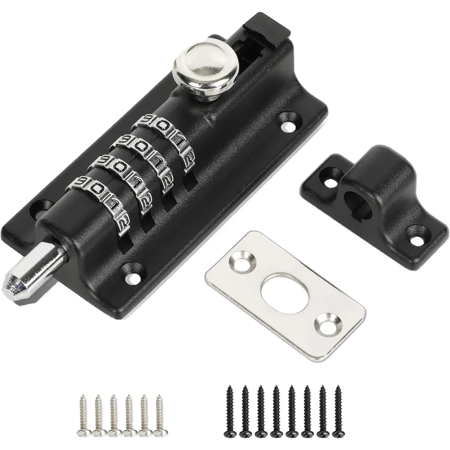 Combination Locking Bolt, Safety Slide Latch Lock with 4 Digit Combination Setting Thickened Solid Door Lock Latch for Interior Front Door Toilet Barn Fence Garage Cabinets