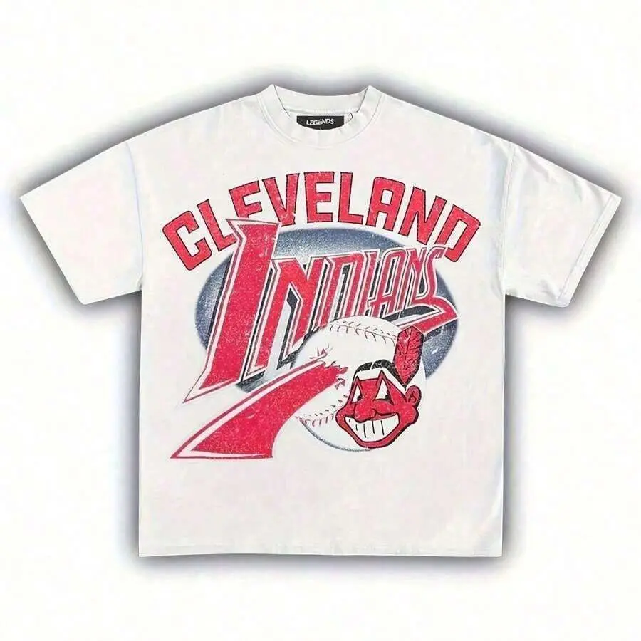 American Retro Cleveland  Vintage 180G Pure Cotton T-Shirt |       Men's Retro Sports Graphic Tee |       Loose Fit Casual Baseball Print Shirt – Gift For