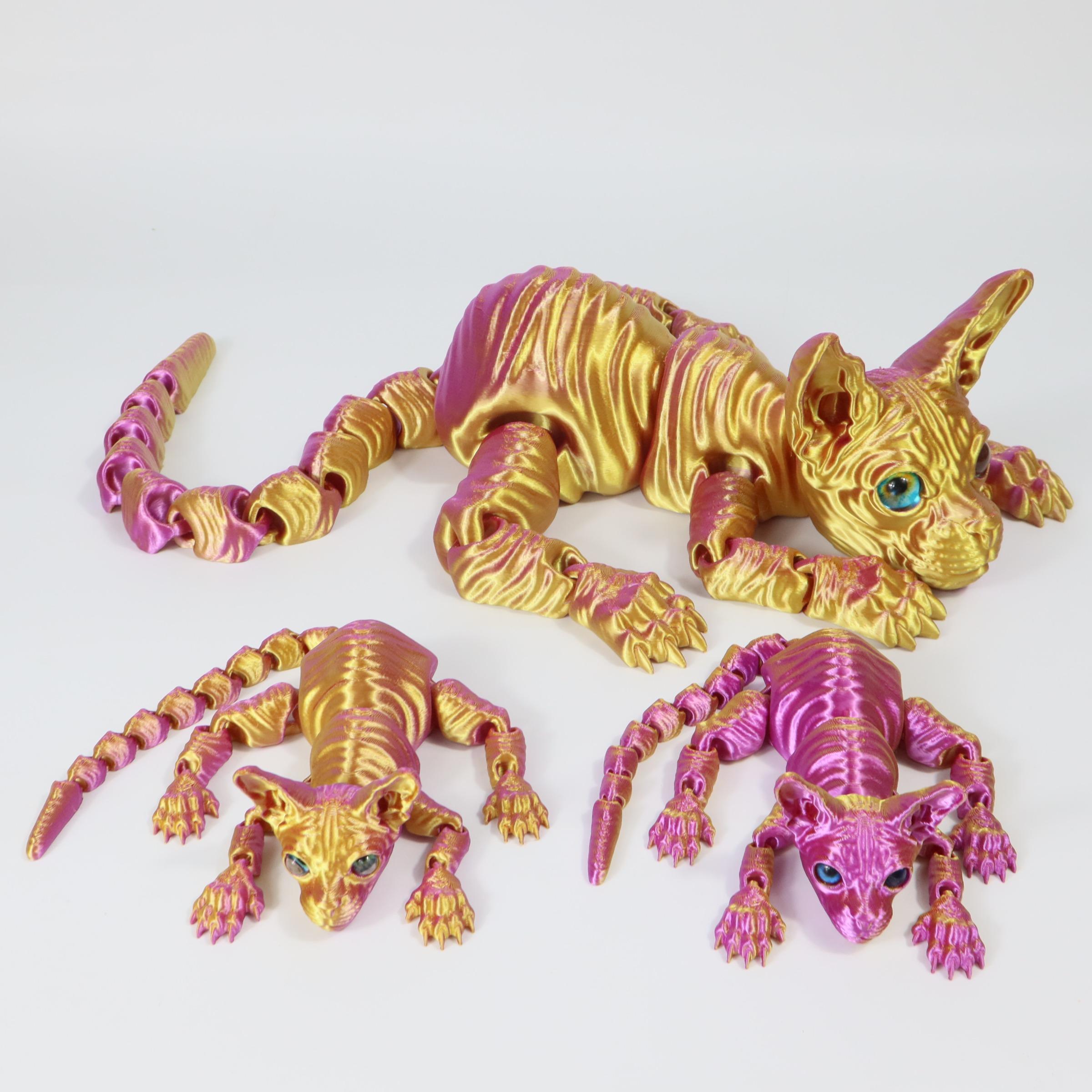 3pcs 3D Printed Cute Large Hairless Cat Decorative Figurine, Realistic Eyes, Colorful Kitten Gift Set, Perfect Holiday Party Decoration, Home Decor Ornaments