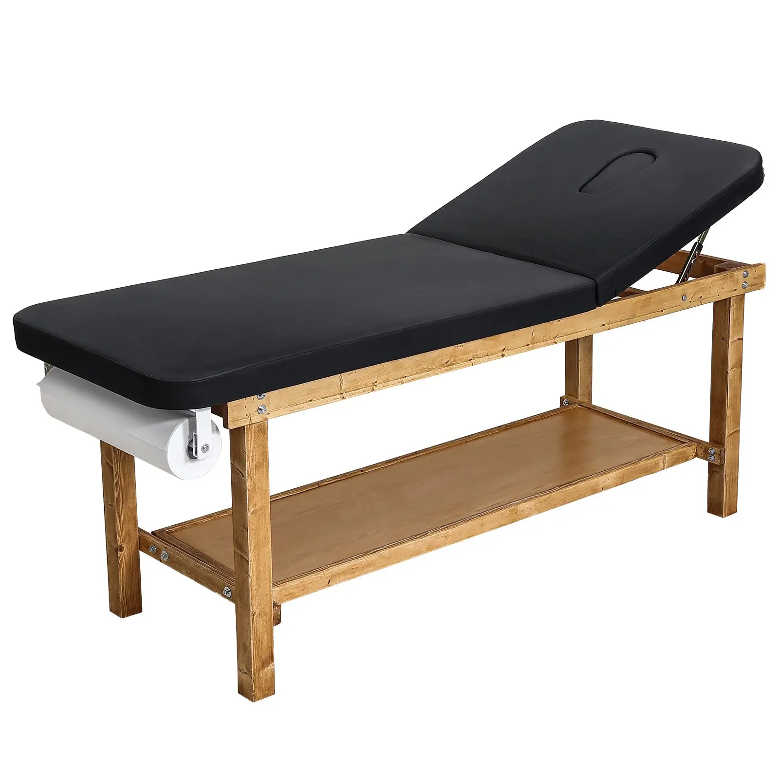 VEVOR Wooden-Framed Medical Exam Table, 74.6x27.6x30.3 Inch, 500LBS Capacity, Adjustable Backrest, Storage Shelf, Paper Roll Dispenser, Comfortable Cushion, 57.1 lbs, Assembly Required for Hospitals, Beauty Studios