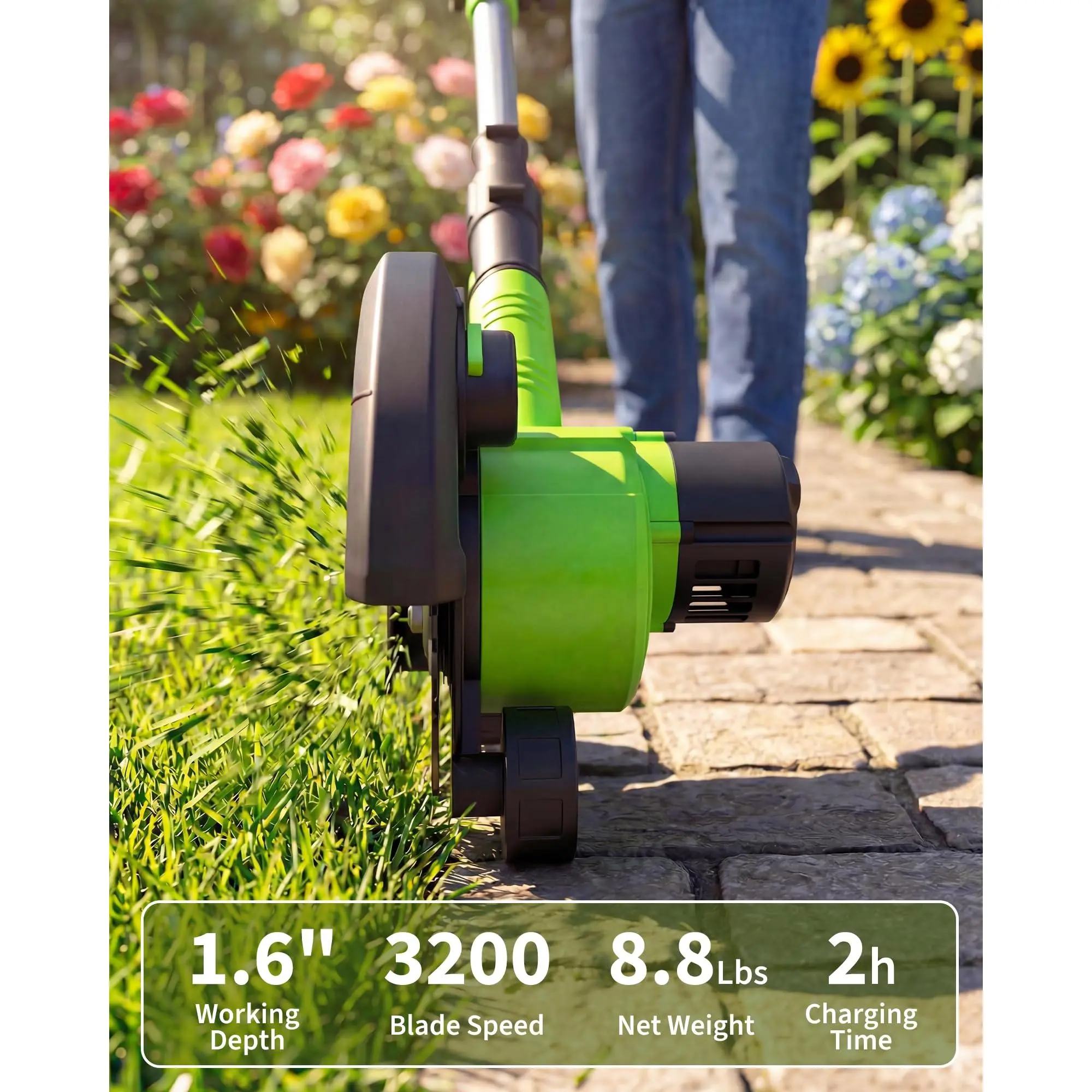 Cordless Lawn Edger, Grass Edger, Electric Edger, 20V 4.0Ah Battery Powered, 9-Inch Blade, 3 Adjustable Depths, Ergonomic Handle for Lawns, Driveways, Sidewalk Edges
