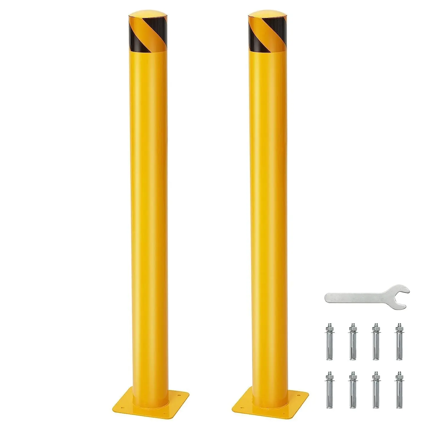 【Garvee】2 Pack Yellow Safety Bollards - 36" Height x 4.5" Diameter Steel Traffic Posts with 8 Anchor Bolts for Driveway, Parking Lot, and Traffic Control Barriers