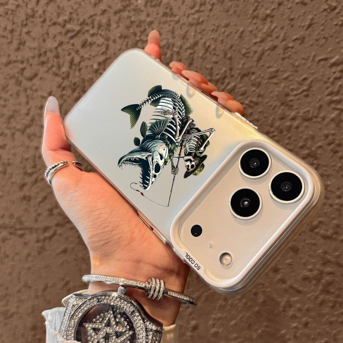 Skeleton Fishing Pattern Case for iPhone 17 Pro Max 17 Air 16/15/14/13/12/11 Pro Max XR XS E Plus Retro High-end Shockproof Drop Screen Protection Cute Durable PC Smartphone Cover