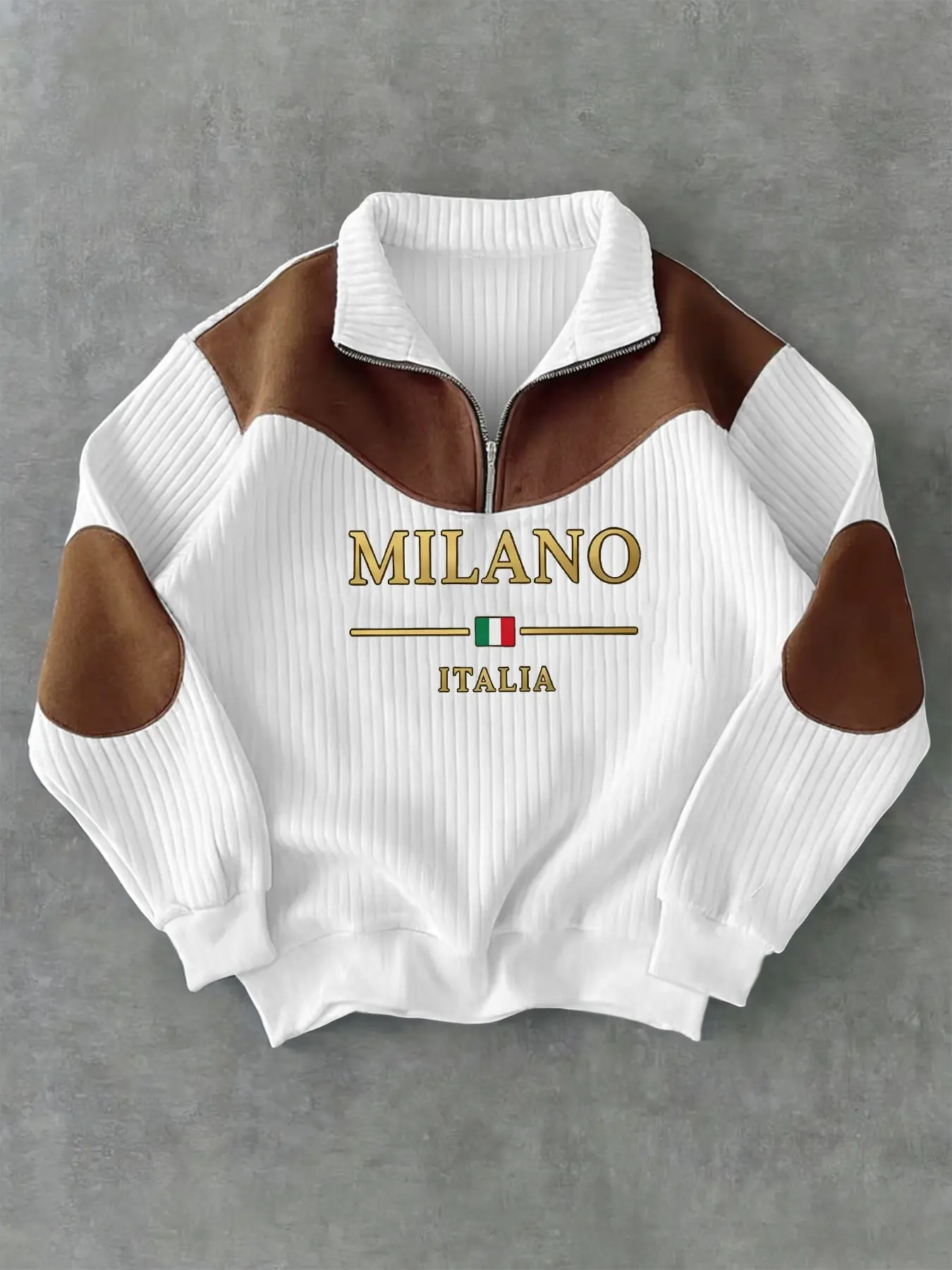 Men's Vintage Polo Shirt, Fitted Long Sleeve Knit Top, Fall & Winter Casual Wear, Textured Fabric, Half-Zip Neckline, Letter Pattern, Knitted Polo