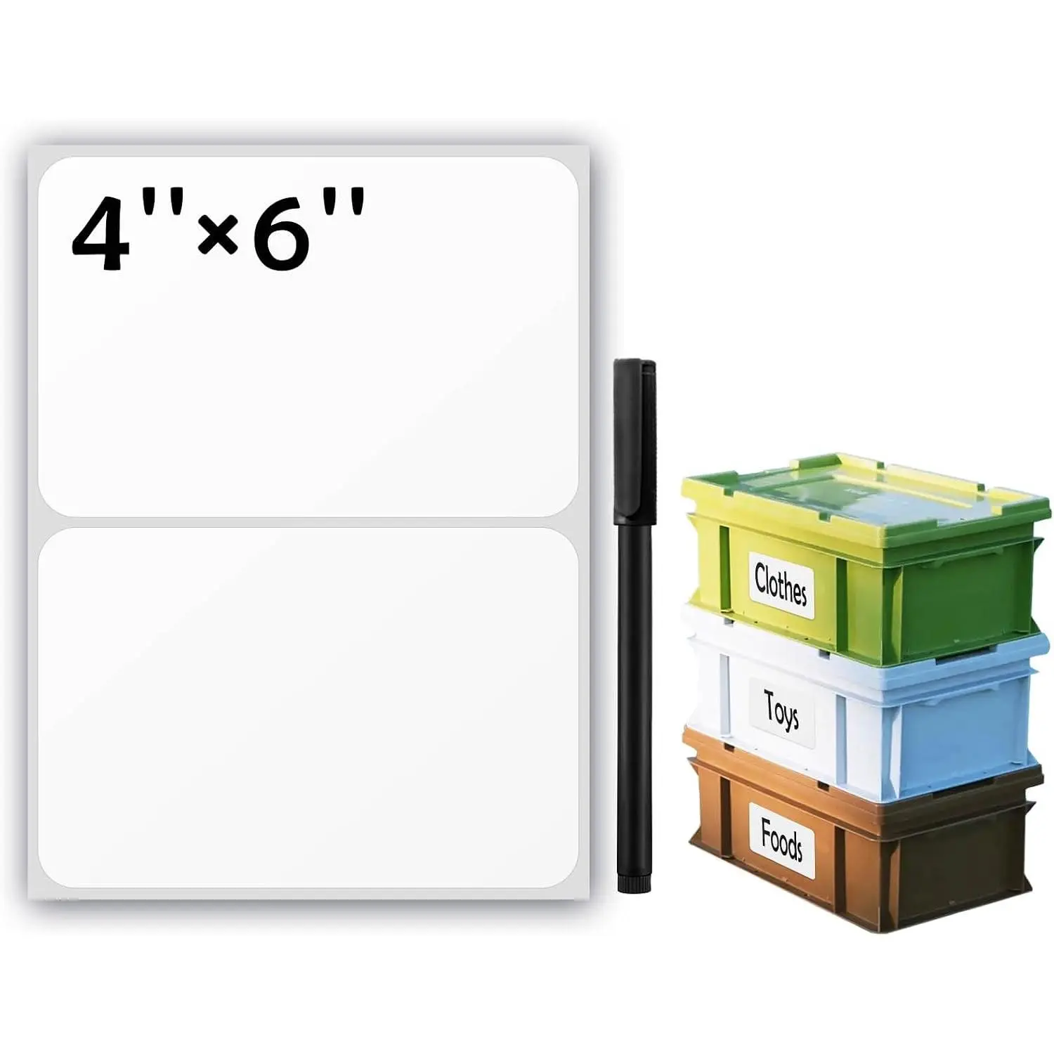 100Pcs Large White Labels for Storage Bins,6x4 Inch Removable Labels,Large Labels for Blank Box,Strong Adhesive Tear Resistant No Residue Blank Labels (White)