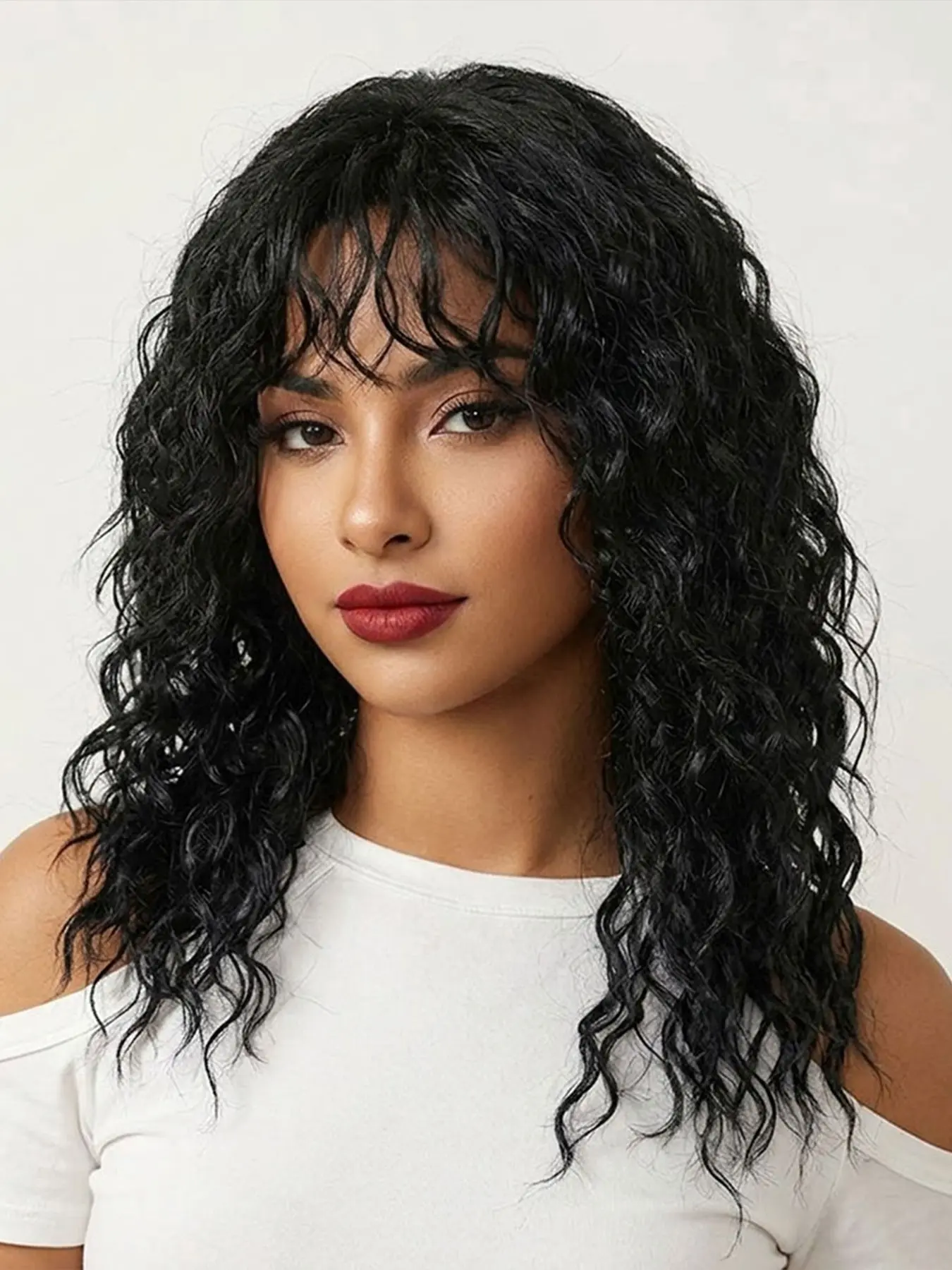 Glueless Wig Synthetic Shoulder Length Water Wavy Wig For Women, Featuring High Density Curly Wavy Perfect for Daily Wear Or Parties Beginner Friendly