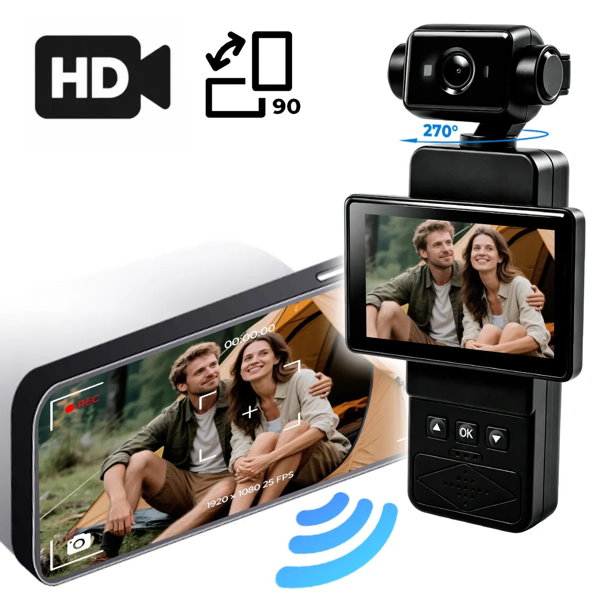 WiFi Portable Handheld Vlog Camera, HD Pocket Camera Featuring Flip Screen, 6X Zoom & 270° Rotating Lens, Compact Video Recorder for Travelers, Content Creators & Outdoor Recording, Portable Vlogging Camera