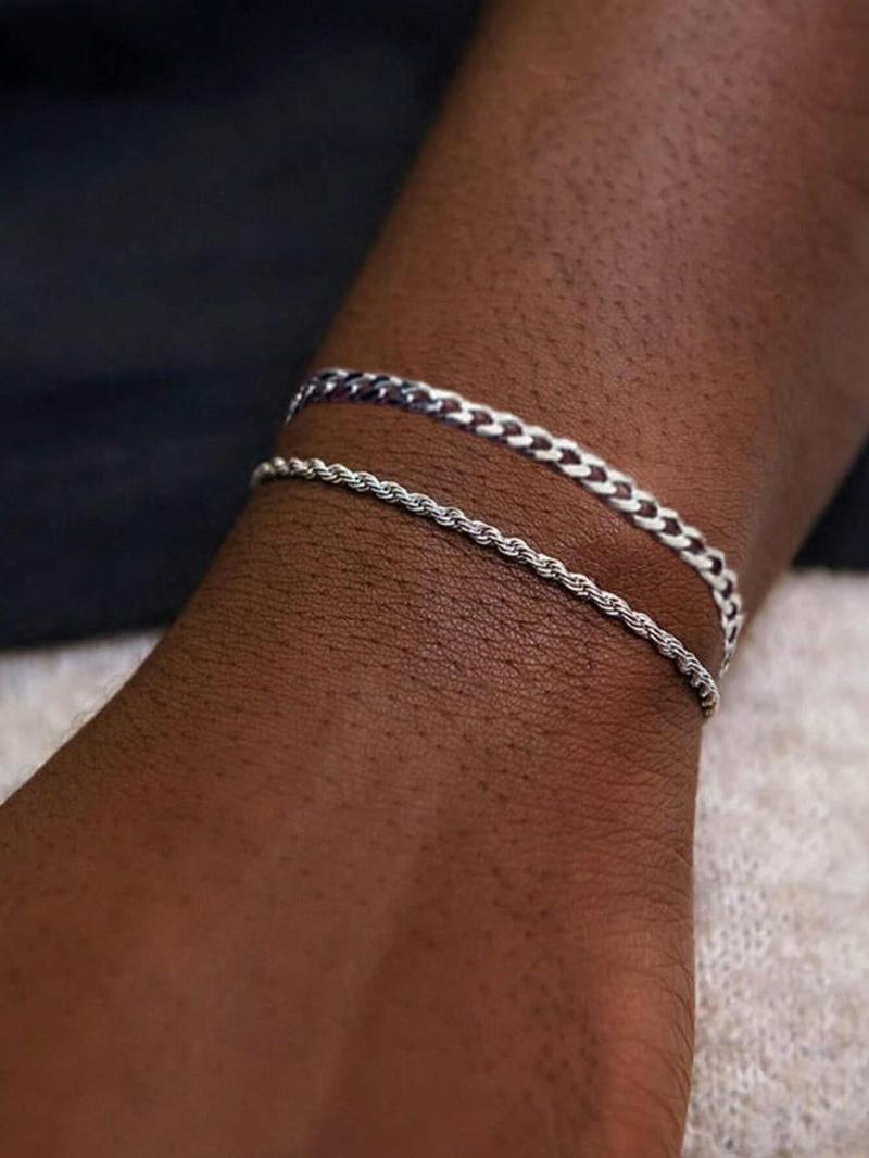 Men's Simple Style  Stainless Steel Chain Bracelet, Fashion Jewelry for Party, Daily Decor, Trendy All-match & Exquisite Jewelry for Birthday Gift, Cuban Link Bracelet