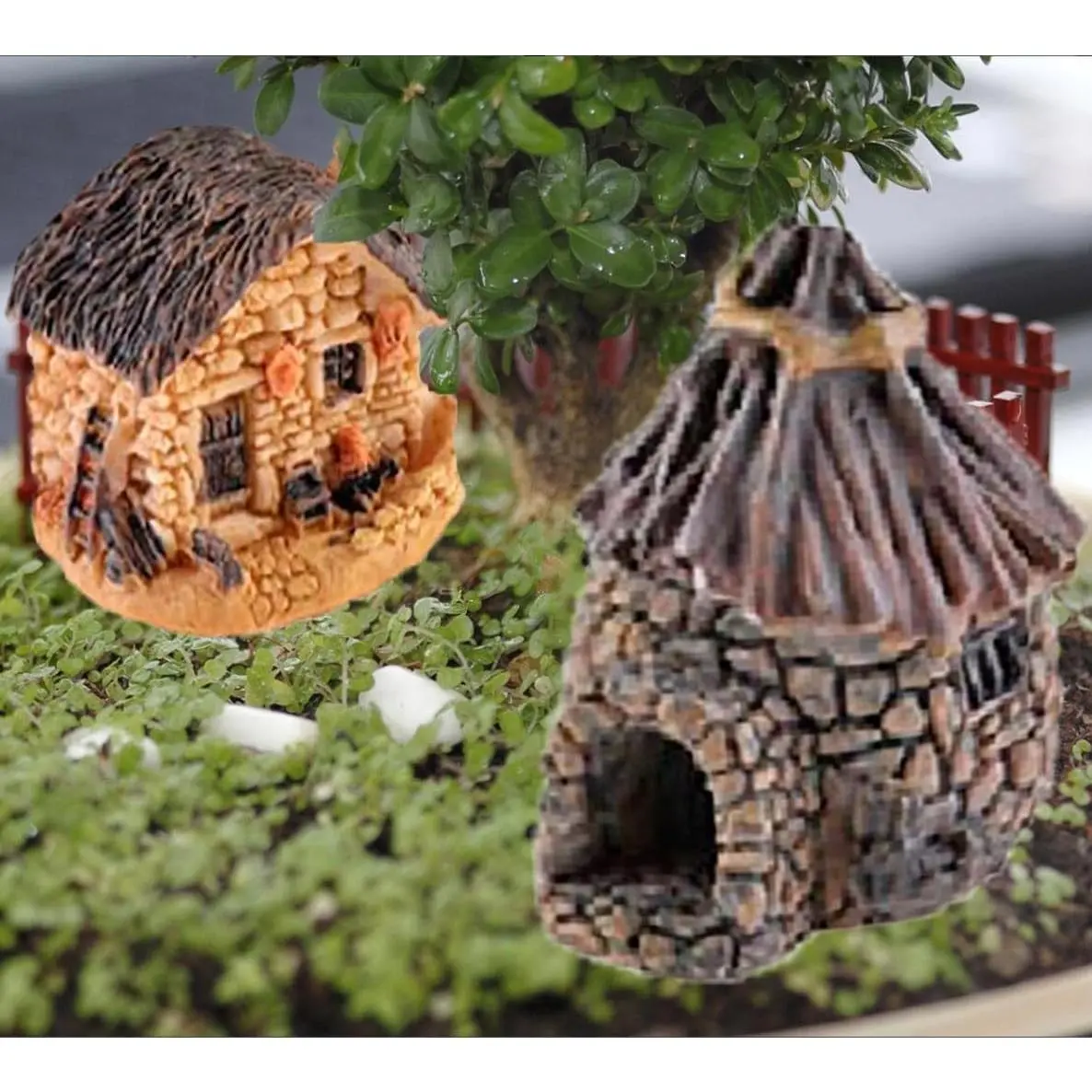 8pcs Miniature Fairy Garden Houses Resin Mini House Figurine Small Village Hut Figurine Cottage DIY Micro Landscape Garden Decor Ornament Accessories for Bonsai,Succulent Planting,Terrarium,Flower Pot