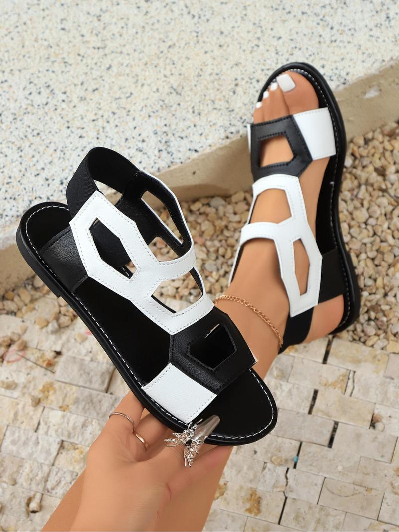 Women's Fashionable Patchwork Design Slide Sandals, Open Toe Sandals, Casual Comfortable Flat Sandals for Summer, Lightweight Breathable Shoes for Daily Wear, Girl