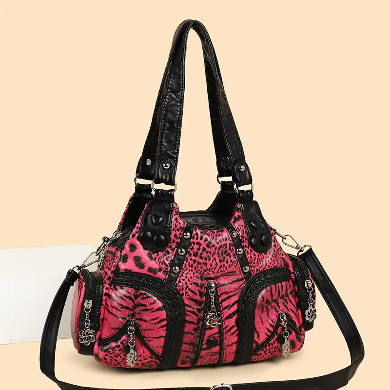 Women's Retro Crossbody Purse, Zebra & Leopard Print Patchwork Shoulder Bag for Daily Use