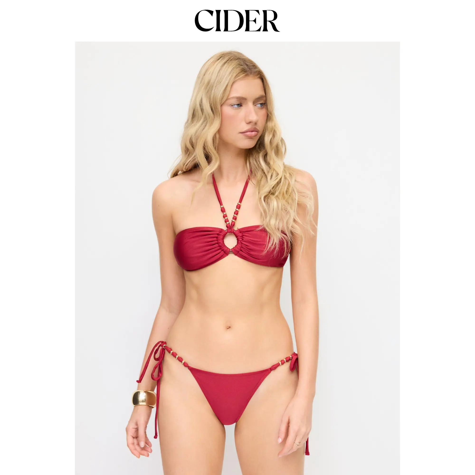 Cider Halter Neckline Criss-Cross Bowknot Tie Side Bikini Set