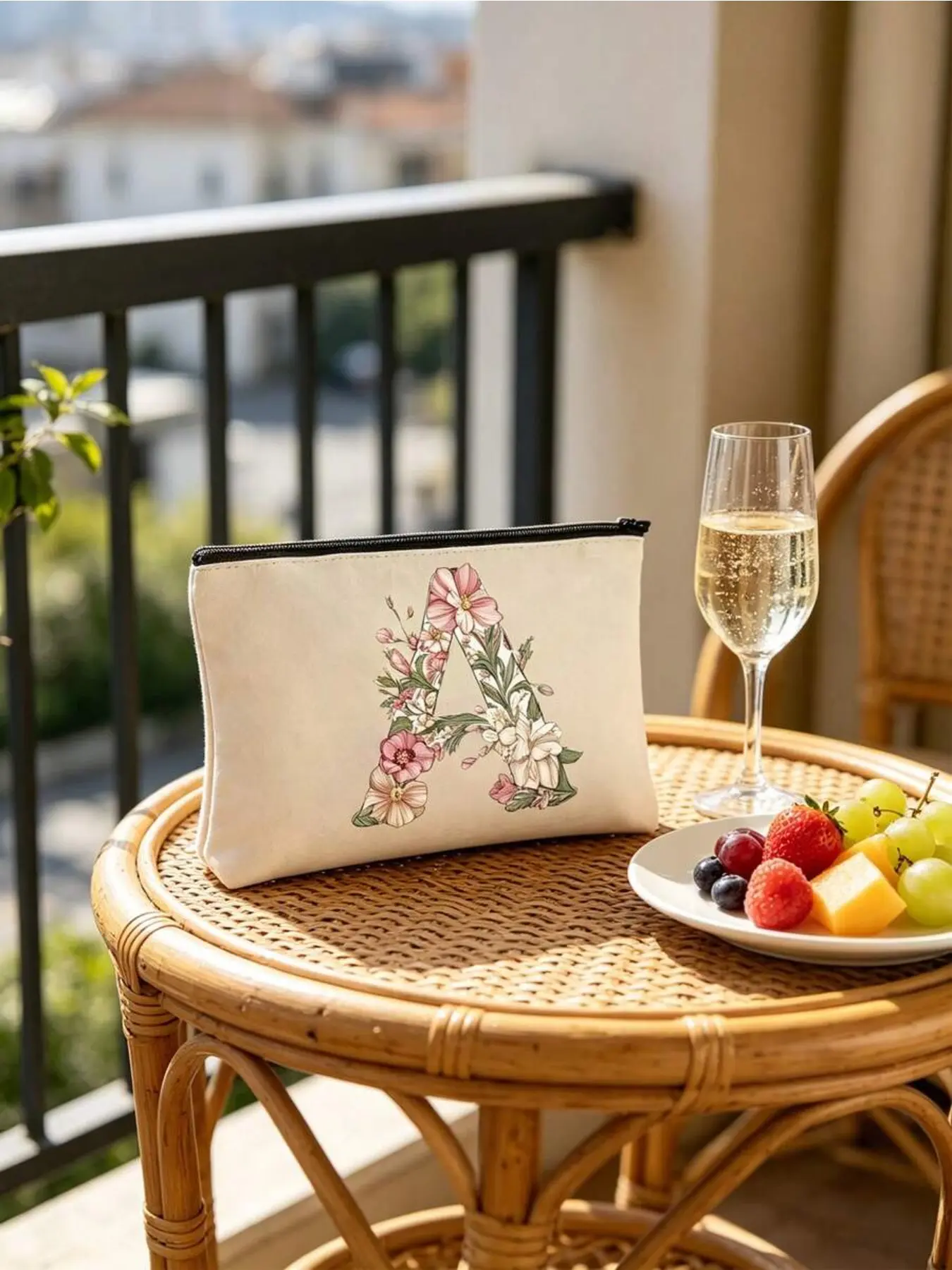 This lightweight canvas makeup bag features exquisite floral design letters, making it a unique and personalized accessory. Smooth zipper design can safely store cosmetics, skincare products, toiletries, or small jewelry