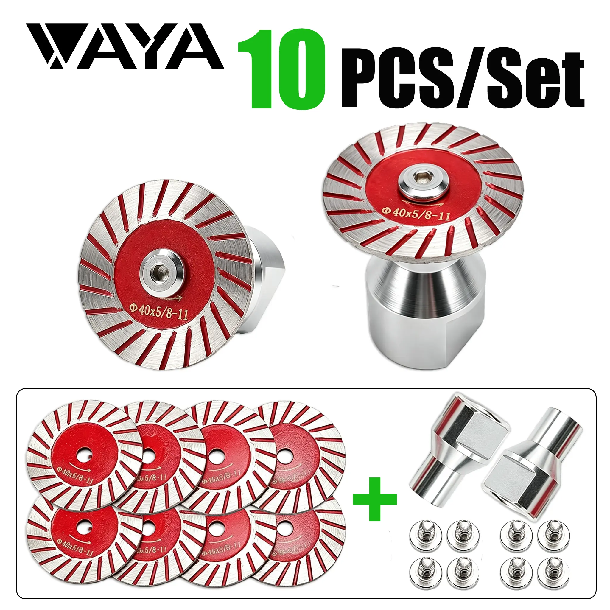 VAYA 1.57"(40MM) 10PCS/Set Angle Grinder Tool for Carving, Lettering, Cutting in Masonry & DIY Outdoor Use - Diamond Cutting Saw Blades for Granite, Marble, Sandstone, Tombstone & Stone