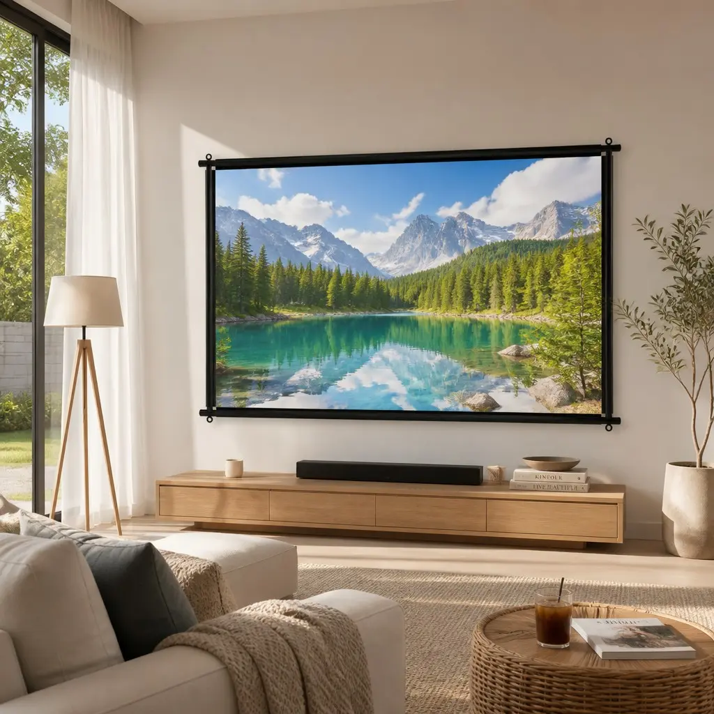 Drill-Free Projection Screen, Anti-Glare Screen, Multi-Angle Viewing, Easy Installation, Ideal for Home Theater, Bedroom, Dorm, Backyard