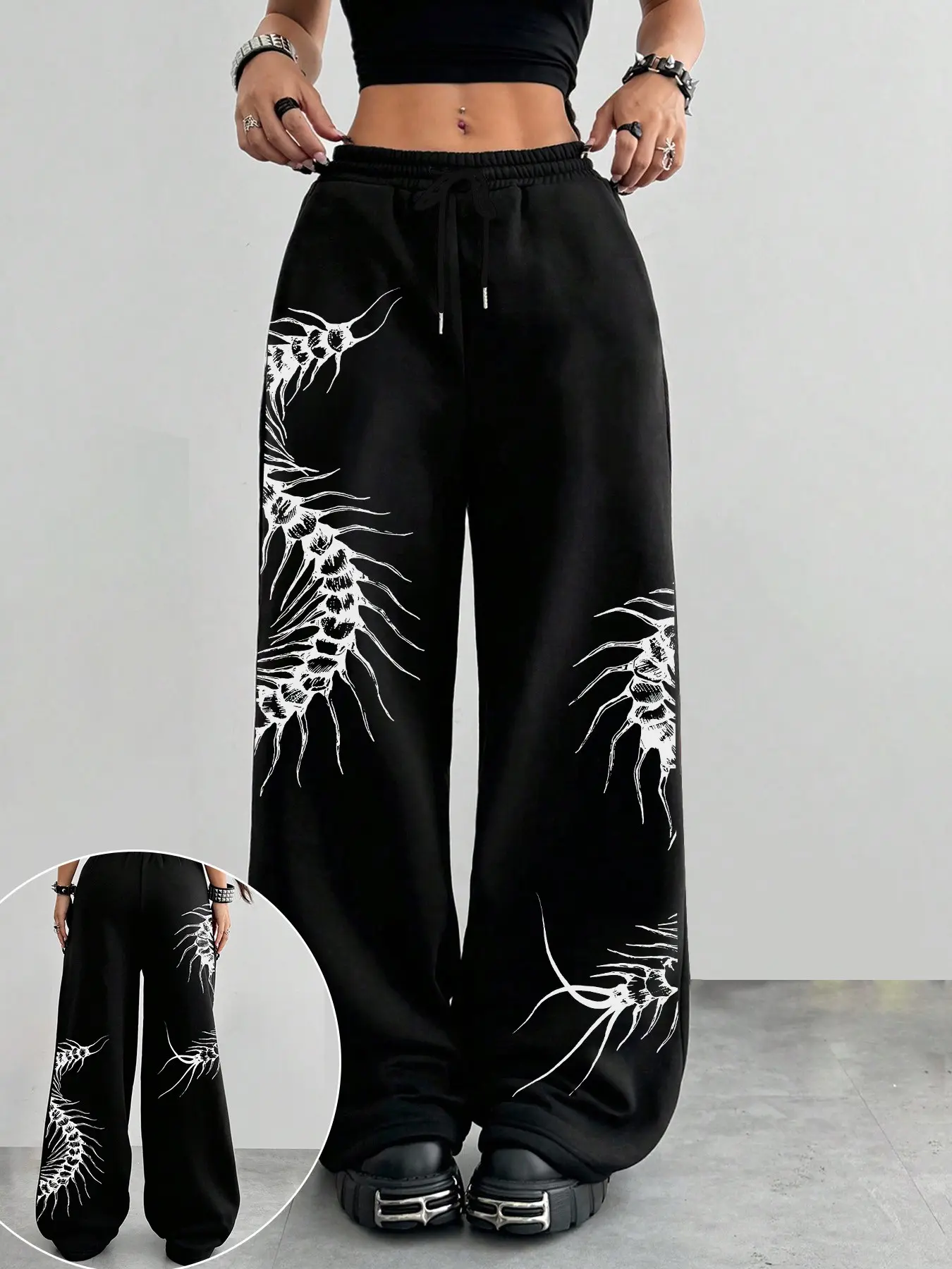 Women's High Waist Loose Fit Baggy Wide Leg Oversized Pants, Casual Comfy Pants, Spider Pattern Design, Punk Style, Casual Dark Aesthetic, Unique Fashion for All Seasons