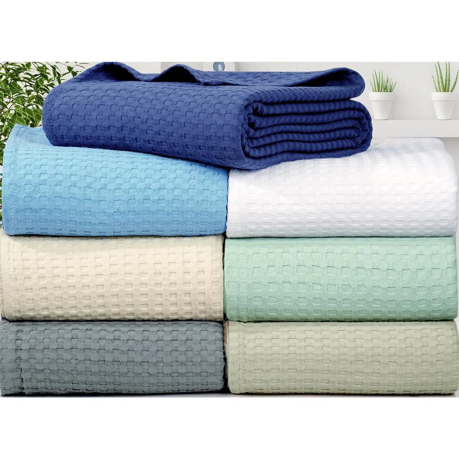 Blankets  Size - Waffle Weave Summer Spring Blanket, Lightweight, Breathable & Soft, Light Grey, 90x90 Inches