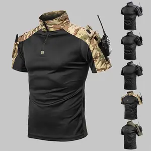 3 Pack Men's 1/4 Zip Tactical Work Shirts, Short Sleeve Ripstop Combat Shirts with Radio Pockets, Durable Breathable Shirts for Construction Security Hunting Camping Daily