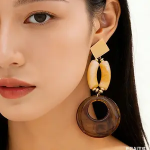 Amber smudged contrasting handmade large exaggerated earrings, retro ethnic style high-end stud earrings